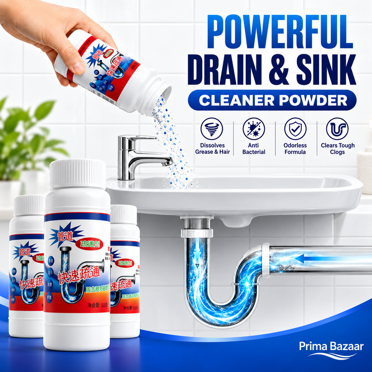 POWERFUL DRAIN & SINK CLEANER POWDER (PACK OF 4)